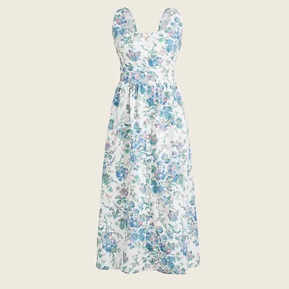 J. Crew White Floral Midi Dress with Blue & Green Print - Picture 4 of 4